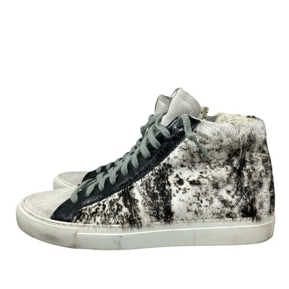 P448 Pony Hair High Tops Womens 8 Cowhide Zip Sneakers Streetwear Luxe Casual‎
